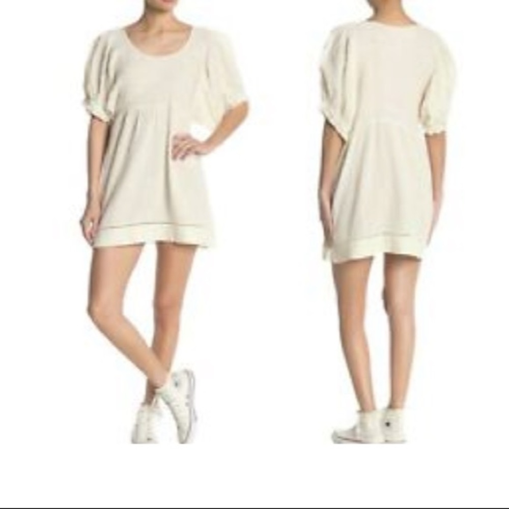 NEW Free People Linen Elsie Boho Cottage Core Mini Dress, Size Small, Cream